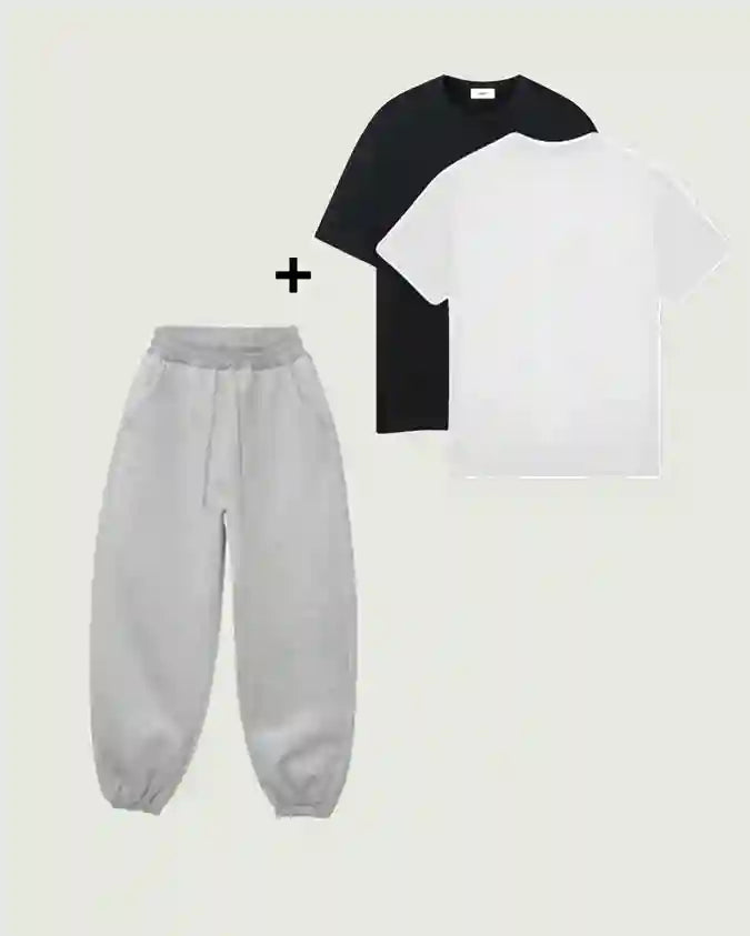 Premium Jogging + 2 T-Shirt Black and White (توصيل مجاني)