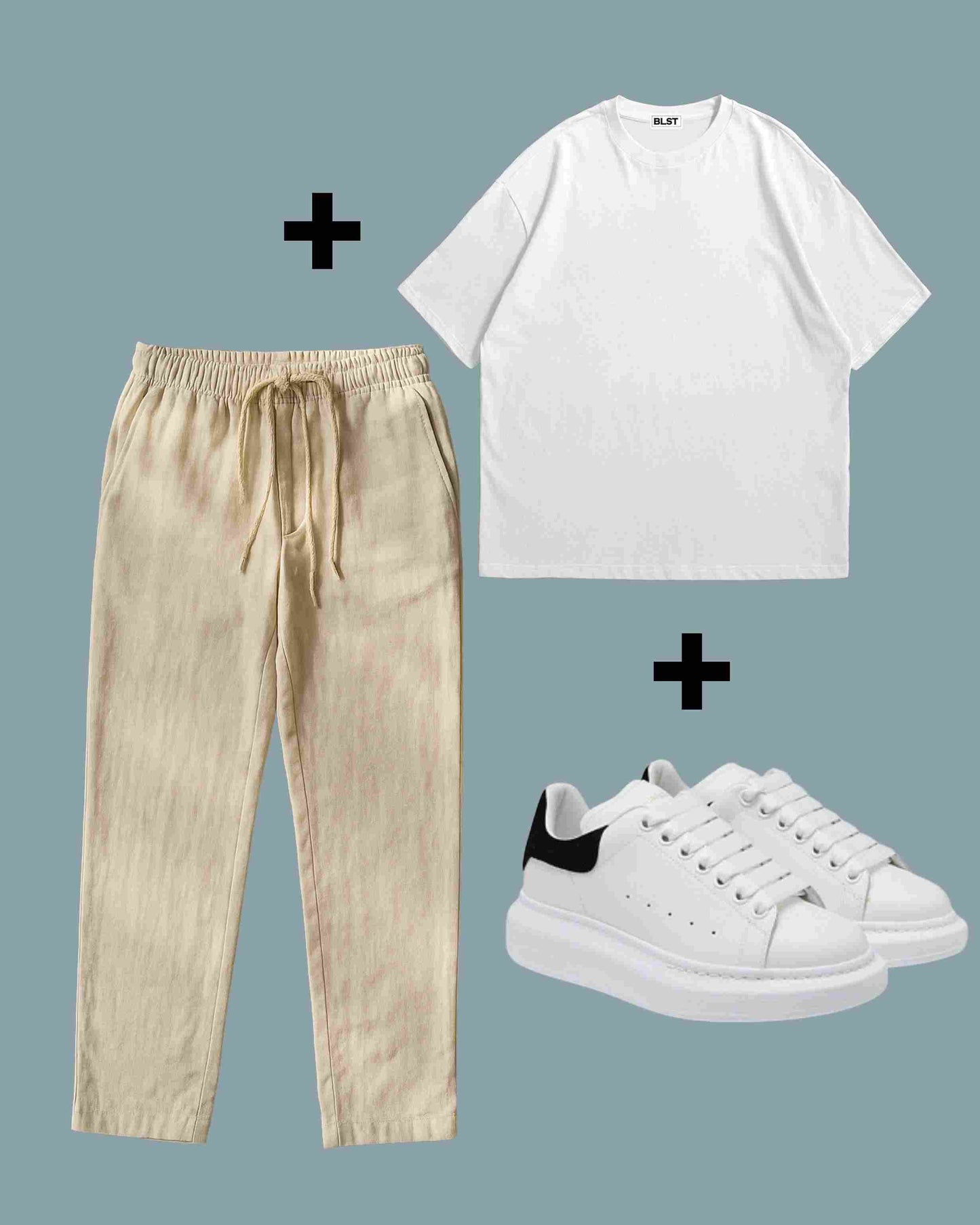 Pantalon lin + Tshirt + Basket