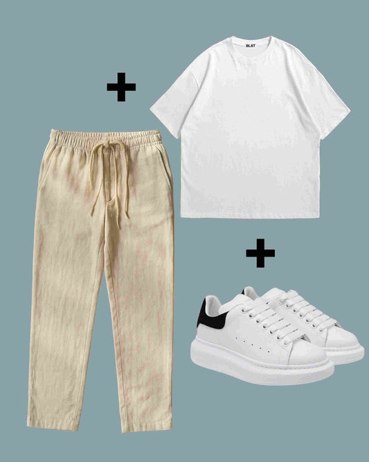 Pantalon lin + Tshirt + Basket